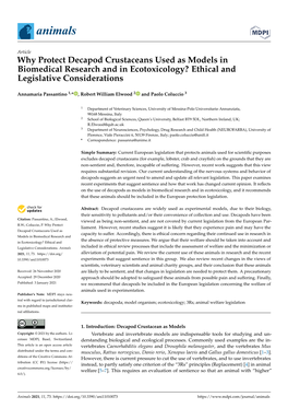 Why Protect Decapod Crustaceans Used As Models in Biomedical Research and in Ecotoxicology? Ethical and Legislative Considerations