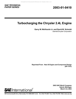 2003-01-0410 Turbocharging the Chrysler 2.4L Engine