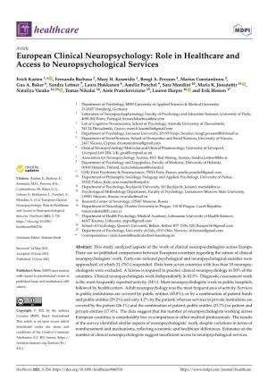European Clinical Neuropsychology: Role in Healthcare and Access to Neuropsychological Services