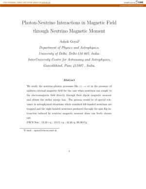 Photon-Neutrino Interactions in Magnetic Field Through Neutrino Magnetic Moment