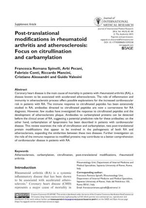 Post-Translational Modifications in Rheumatoid Arthritis