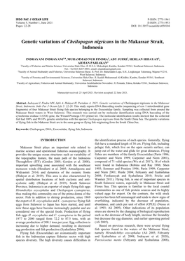 Genetic Variations of Cheilopogon Nigricans in the Makassar Strait, Indonesia