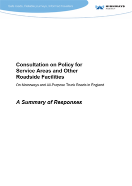 Consultation on Policy for Service Areas and Other Roadside Facilities