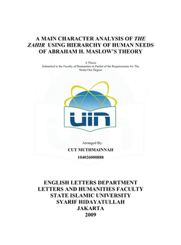 A Main Character Analysis of the Zahir Using Hierarchy of Human Needs of Abraham H