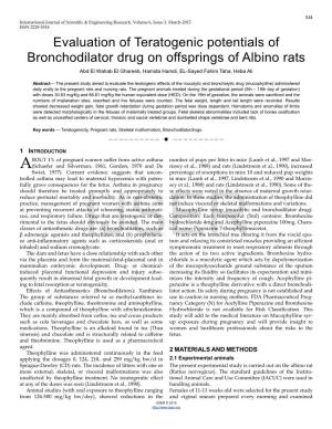 Evaluation of Teratogenic Potentials of Bronchodilator Drug on Offsprings of Albino Rats Abd El Wahab El Ghareeb, Hamida Hamdi, EL-Sayed Fahim Taha, Heba Ali