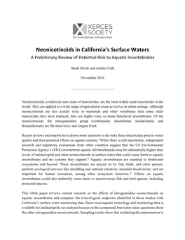 Neonicotinoids in California's Surface Waters