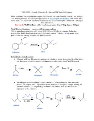 CHE 3332 – Organic Chemistry 2 – Spring 2021 Week 11 Resource