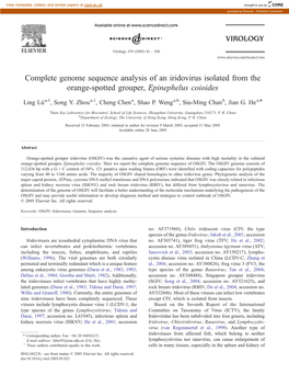 Complete Genome Sequence Analysis of an Iridovirus Isolated from the Orange-Spotted Grouper, Epinephelus Coioides