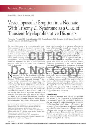 Vesiculopustular Eruption in a Neonate with Trisomy 21 Syndrome As a Clue of Transient Myeloproliferative Disorders