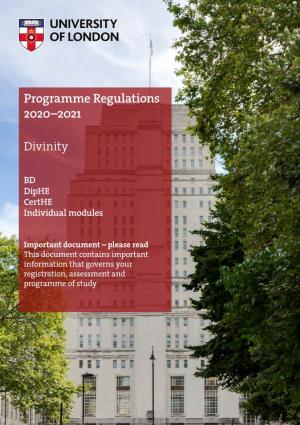 Divinity Programme Regulations 2020-21