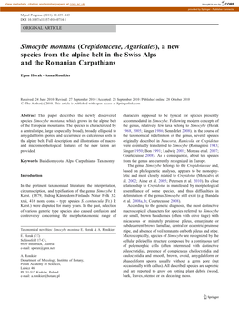 Simocybe Montana (Crepidotaceae, Agaricales), a New Species from the Alpine Belt in the Swiss Alps and the Romanian Carpathians