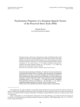 Psychometric Properties of a European Spanish Version of the Perceived Stress Scale (PSS)