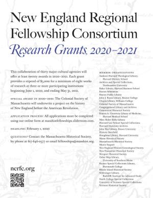 New England Regional Fellowship Consortium Research Grants, 2020–2021
