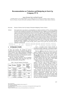 Recommendation on Valuation and Budgeting in Start-Up Company PT X