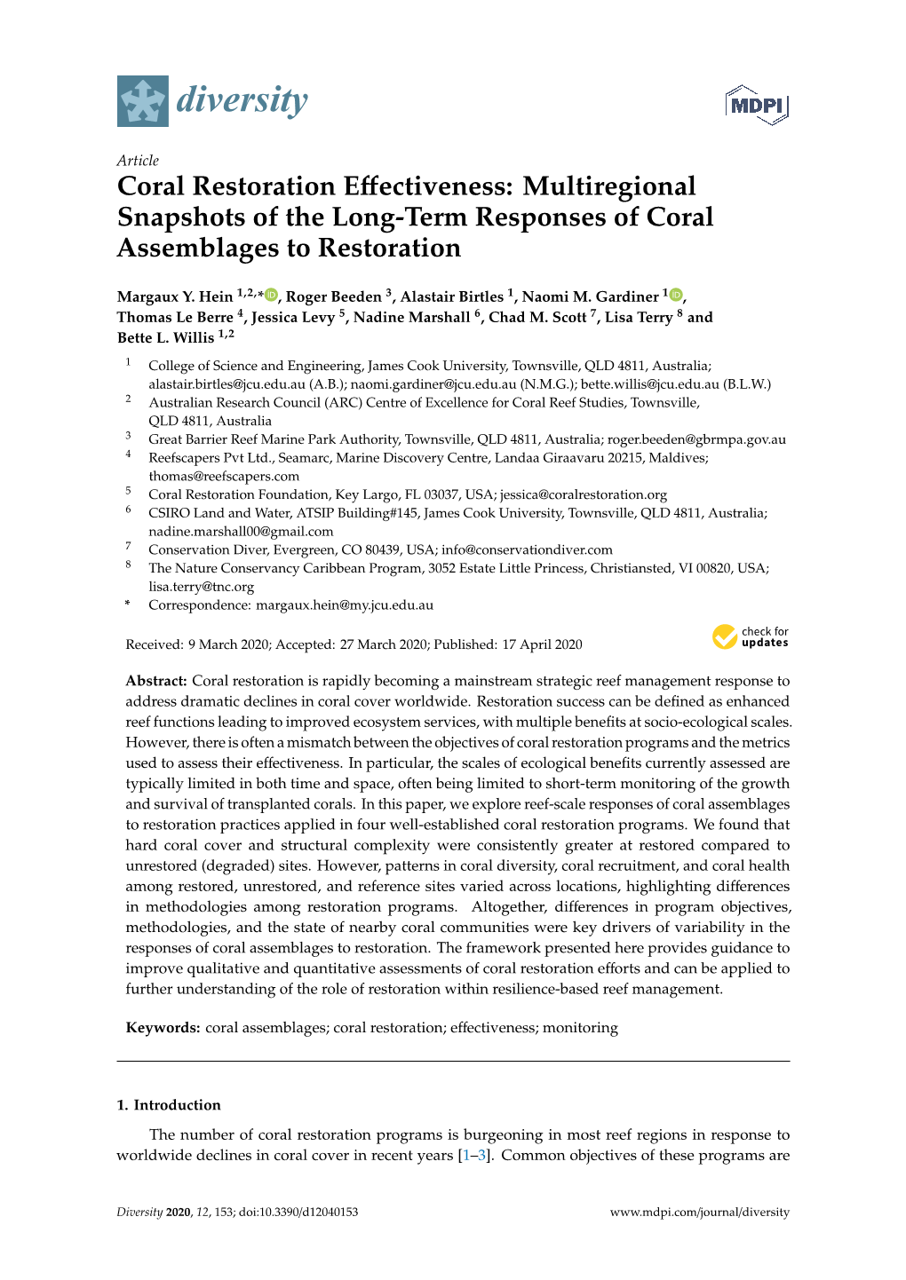 Coral Restoration Effectiveness: Multiregional Snapshots Of