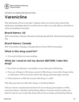Varenicline | Memorial Sloan Kettering Cancer Center
