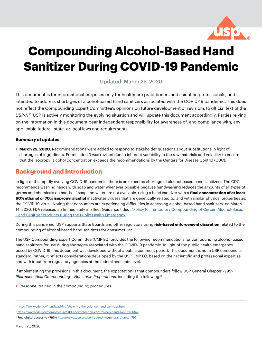 Compounding Alcohol-Based Hand Sanitizer During COVID-19 Pandemic