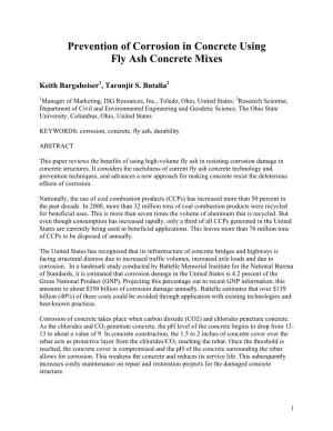 Prevention of Corrosion in Concrete Using Fly Ash Concrete Mixes
