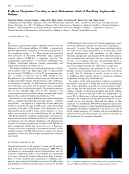 Erythema Marginatum Preceding an Acute Oedematous Attack of Hereditary Angioneurotic Oedema