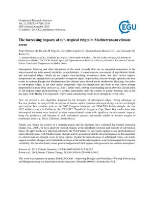 The Increasing Impacts of Sub-Tropical Ridges in Mediterranean Climate Areas