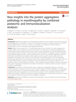 New Insights Into the Protein Aggregation Pathology in Myotilinopathy by Combined Proteomic and Immunolocalization Analyses A