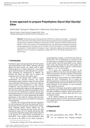 A New Approach to Prepare Polyethylene Glycol Allyl Glycidyl Ether