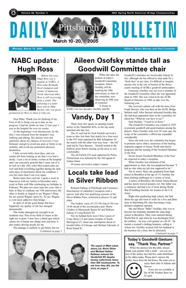 NABC Update: Hugh Ross Vandy, Day 1 Aileen Osofsky Stands Tall As