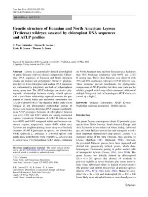 Genetic Structure of Eurasian and North American Leymus (Triticeae) Wildryes Assessed by Chloroplast DNA Sequences and AFLP Proﬁles