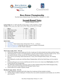 Boca Raton Championship Second-Round Notes