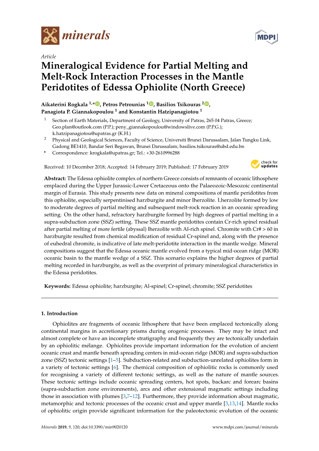 Mineralogical Evidence for Partial Melting and Melt-Rock Interaction Processes in the Mantle Peridotites of Edessa Ophiolite (North Greece)