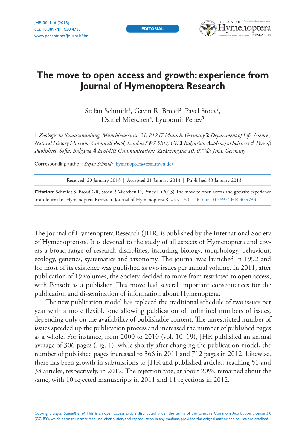 The Move to Open Access and Growth: Experience from Journal of Hymenoptera Research