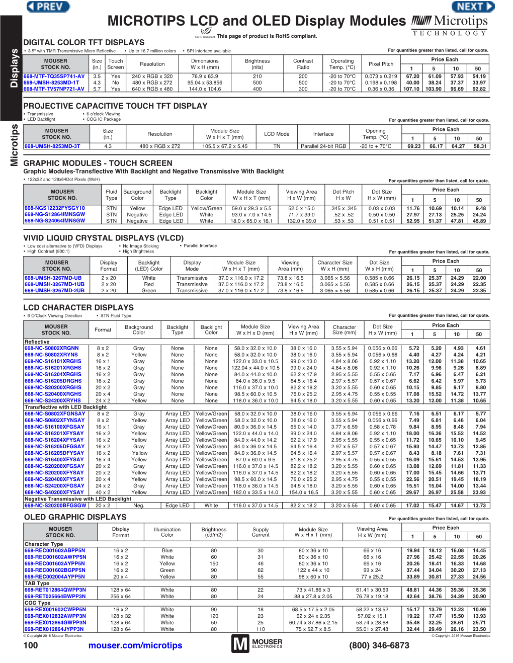 MICROTIPS LCD and OLED Display Modules This Page of Product Is Rohs Compliant