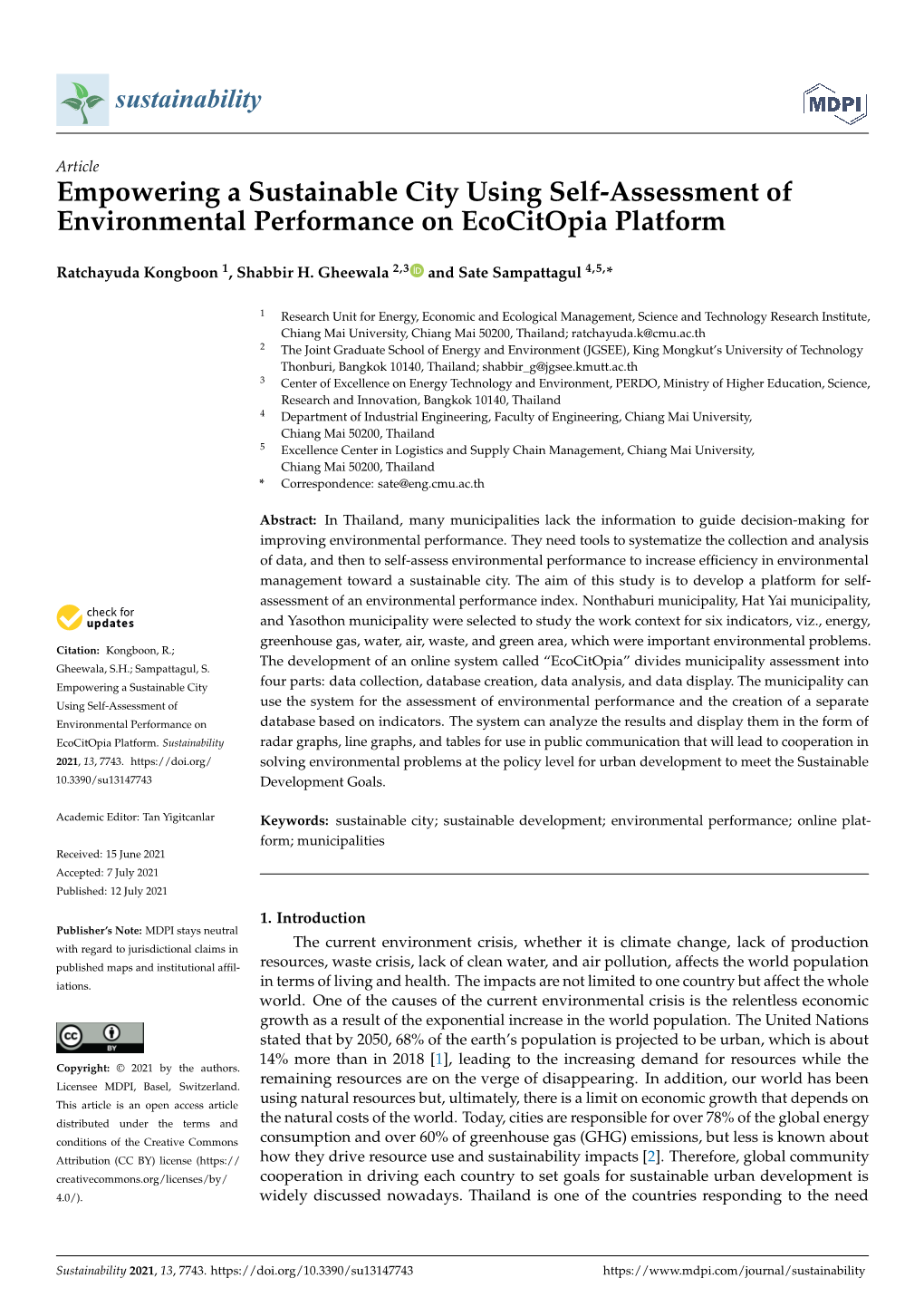 Empowering a Sustainable City Using Self-Assessment of Environmental Performance on Ecocitopia Platform