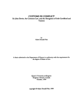 CUSTOMS in CONFLICT Sir John Davies, the Common Law, and the Abrogation of Irish Gavelkind and Tank Try