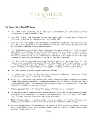 The Kahala Hotel & Resort Milestones