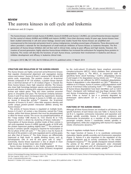 The Aurora Kinases in Cell Cycle and Leukemia