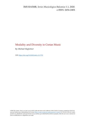 Modality and Diversity in Cretan Music by Michael Hagleitner