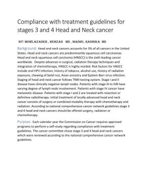 Compliance with Treatment Guidelines for Stages 3 and 4 Head and Neck Cancer