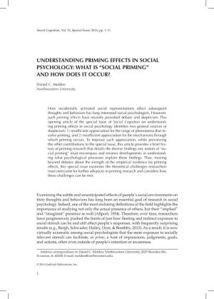 Understanding Priming Effects in Social Psychology: What Is “Social Priming” and How Does It Occur?