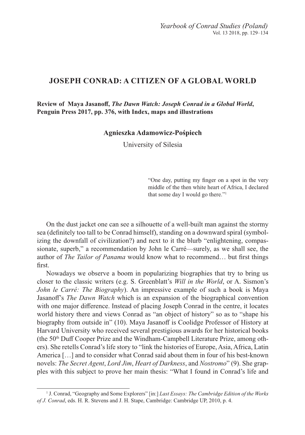 JOSEPH CONRAD: a CITIZEN of a GLOBAL WORLD. Review of Maya