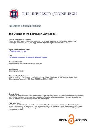 The Origins of the Edinburgh Law School: the Union of 1707 and the Regius Chair', Edinburgh Law Review, Vol