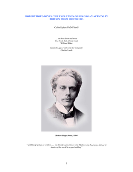 Robert Hope-Jones: the Evolution of His Organ Actions in Britain from 1889 to 1903