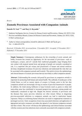 Zoonotic Poxviruses Associated with Companion Animals