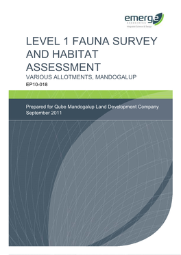 Level 1 Fauna Survey and Habitat Assessment Various Allotments, Mandogalup Ep10-018