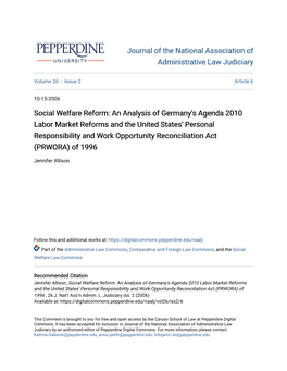 An Analysis of Germany's Agenda 2010 Labor Market Reforms and the United States' Personal Responsibility and Work Opportunity Reconciliation Act (PRWORA) of 1996