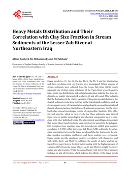 Heavy Metals Distribution and Their Correlation with Clay Size Fraction in Stream Sediments of the Lesser Zab River at Northeastern Iraq