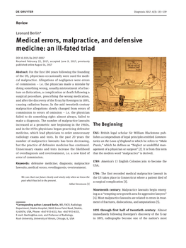 Medical Errors, Malpractice, and Defensive Medicine: an Ill-Fated Triad