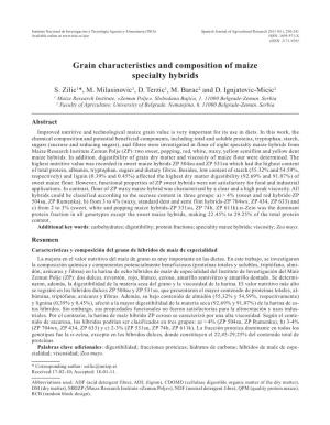 Grain Characteristics and Composition of Maize Specialty Hybrids S