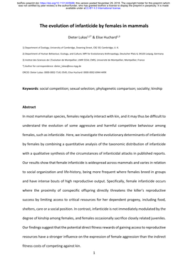 The Evolution of Infanticide by Females in Mammals