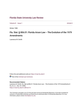 Florida Arson Law -- the Evolution of the 1979 Amendments